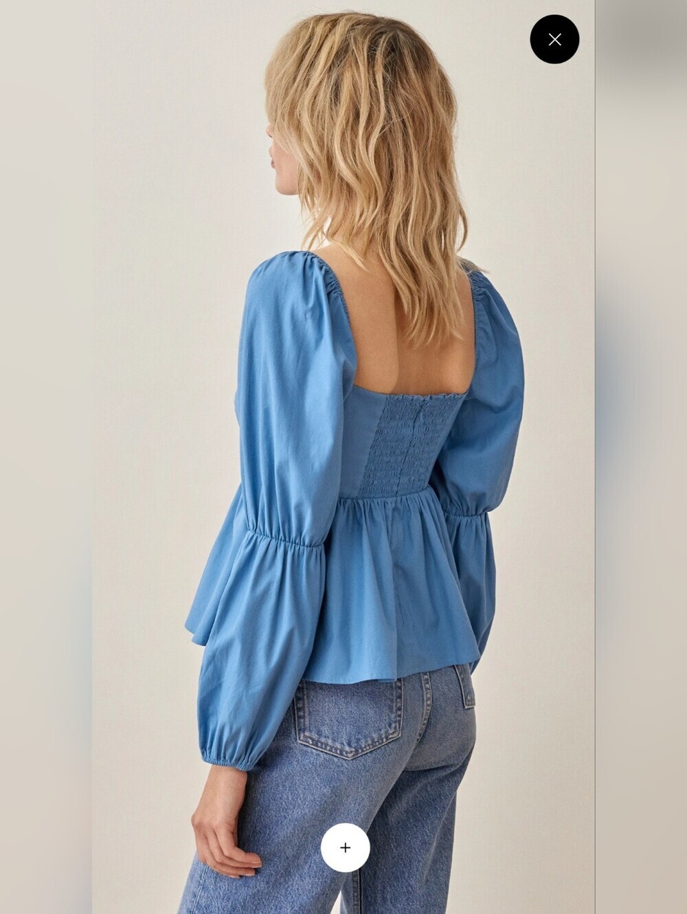 Reformation Jaxley In Azurer Blue Square Bodice Peplum Top - Picture 3 of 13